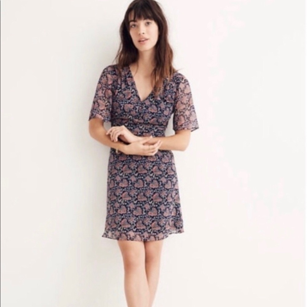 Beautiful Madewell floral dress with sheer sleeves sz 00